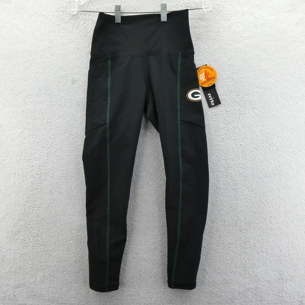 Certo‎ Leggings Womens XS Snuggs Green Bay Packers Black Polyester Spandex New